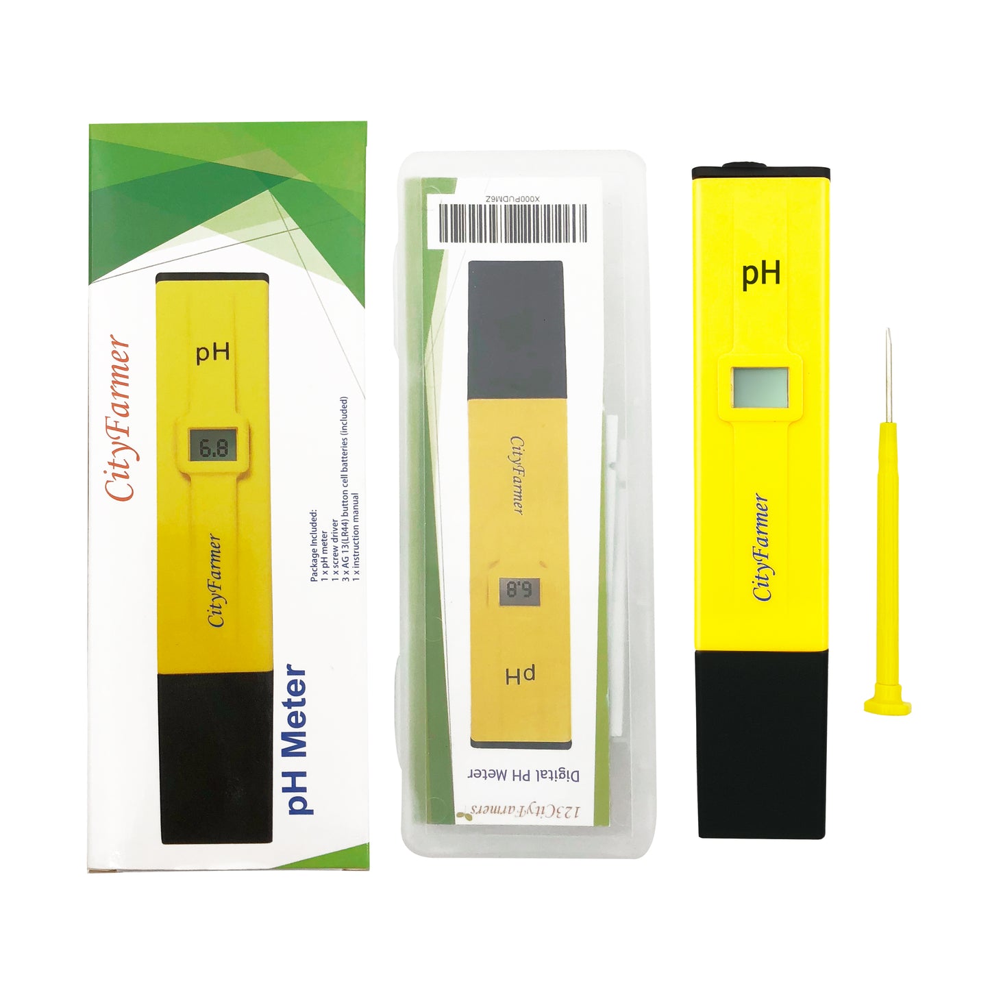 CityFarmer PH Meter for Water Hydroponics, with 2 Pack of Calibration Solution Mixture Included