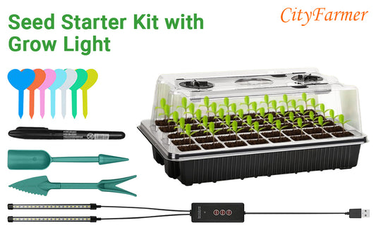 CityFarmer Seed Starter Kit with Grow Light,40 Cells Seed Starter Kit with Humidity Dome, Seedling Starter Trays for Seed Germination Kit, Seedling Starting, Propagation, Cloning Plants