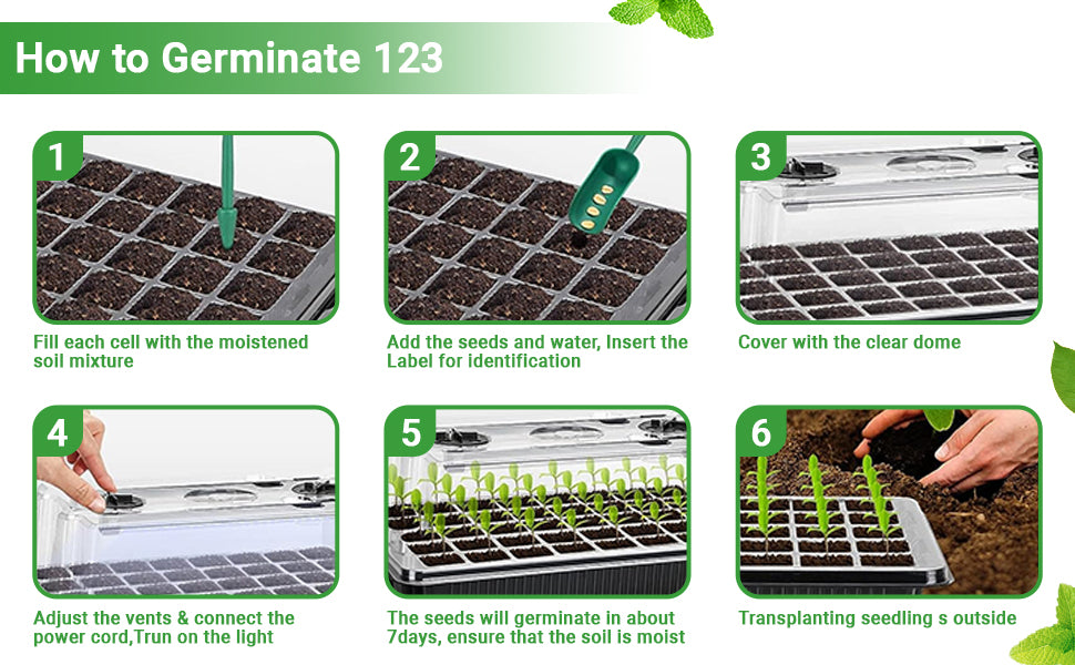 CityFarmer Seed Starter Kit with Grow Light,40 Cells Seed Starter Kit with Humidity Dome, Seedling Starter Trays for Seed Germination Kit, Seedling Starting, Propagation, Cloning Plants