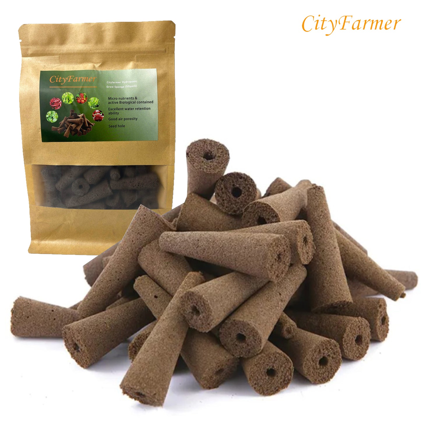 CityFarmer 50 Pack Grow Sponges, Seed Pods Replacement Root Growth Sponges, Seedling Starter Sponges Kit Refill Grow Sponge for Hydroponic Indoor Garden System